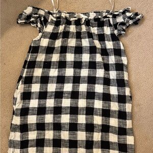 Corey Lynn Calter Black and White Gingham Off-Shoulder Mini Dress